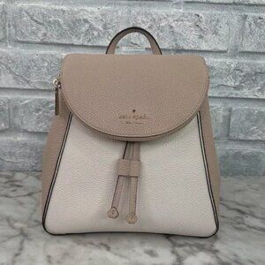 Kate Spade Leila Colorblock Drawstring Medium Flap Leather Backpack - Warm Beige